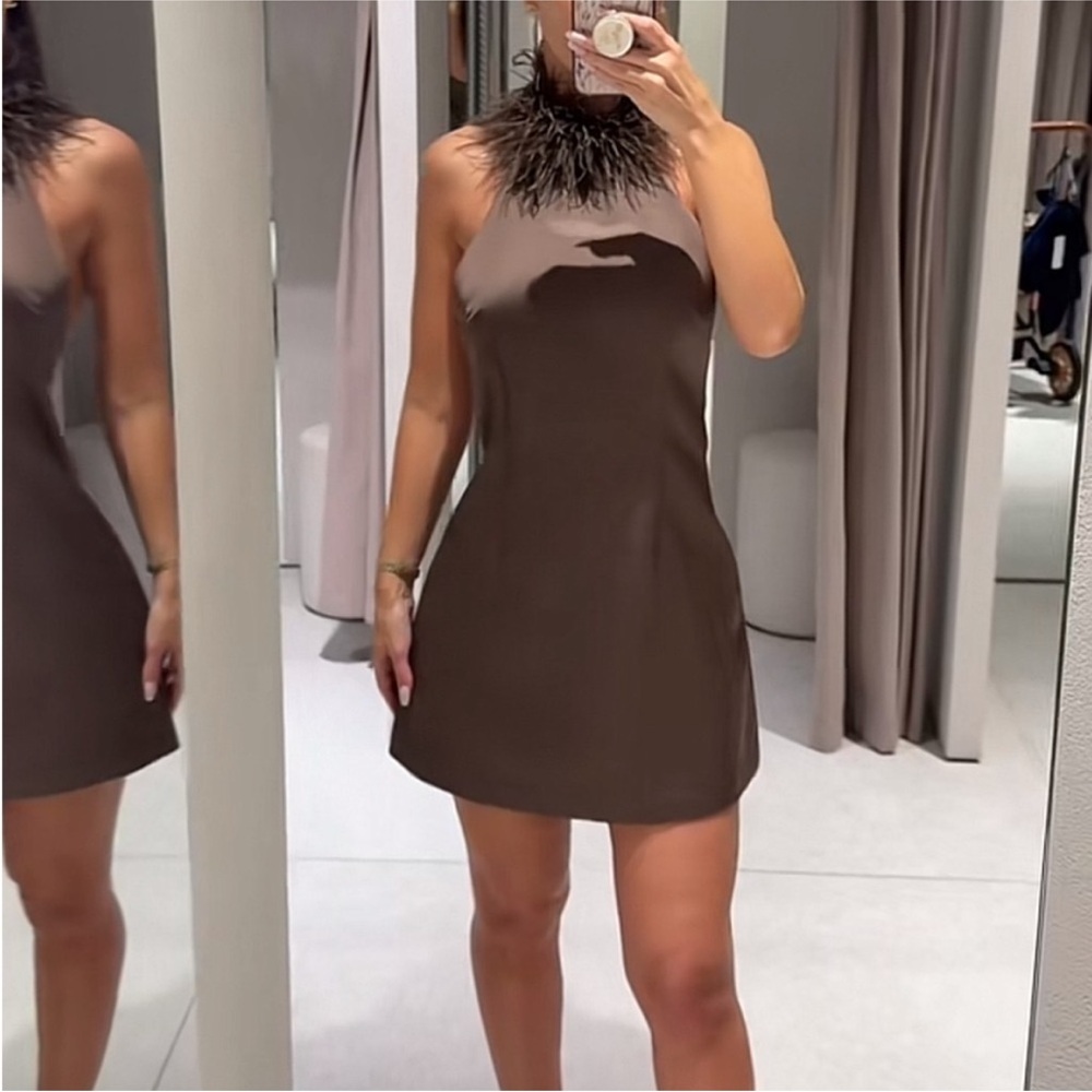 FEATHER HALTER DRESS